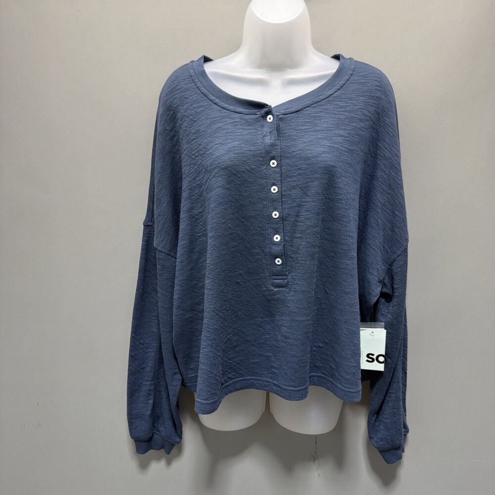 NWT- SO Brand Size XLarge Long Sleeve Oversized Blue Double Cloth Henley Top